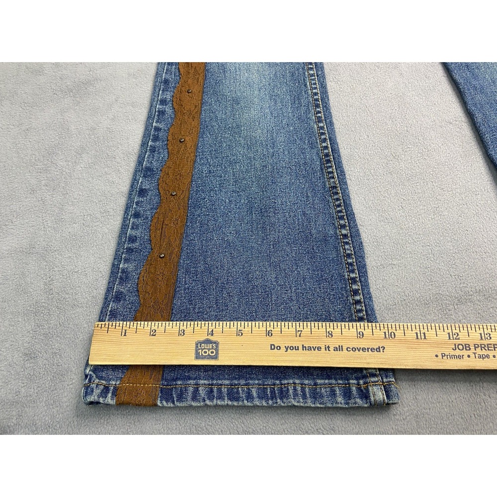 Vintage Y2K Jeans Womens 26 Flare Lace Belted Hippie Boho Festival Stretch Denim - Picture 6 of 8